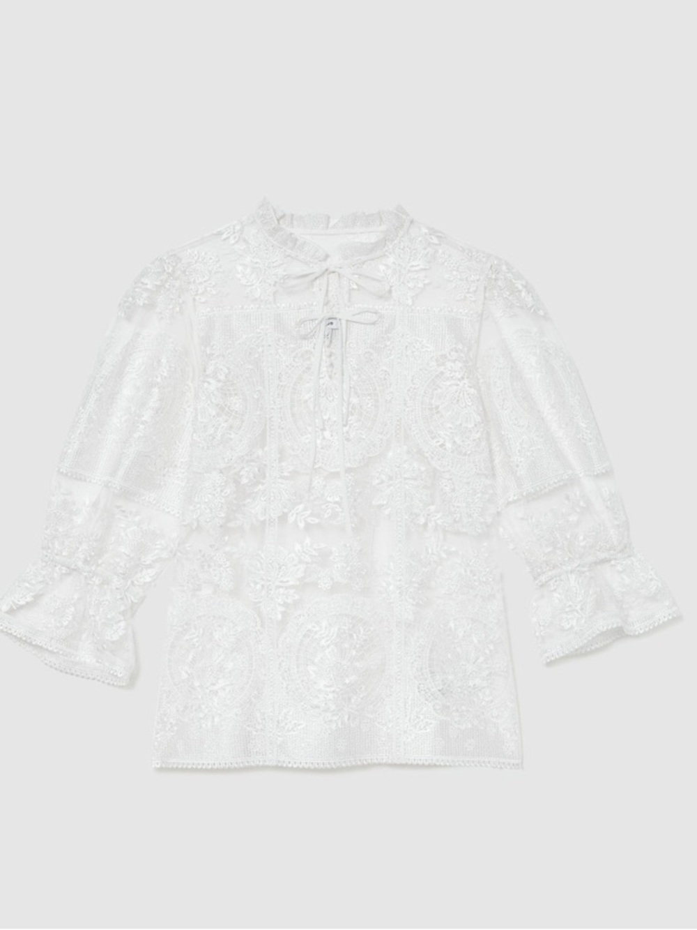Reiss Ivory Demi Sheer Lace Tie-Neck Blouse, 2 4 6 8 - Picture 5 of 12